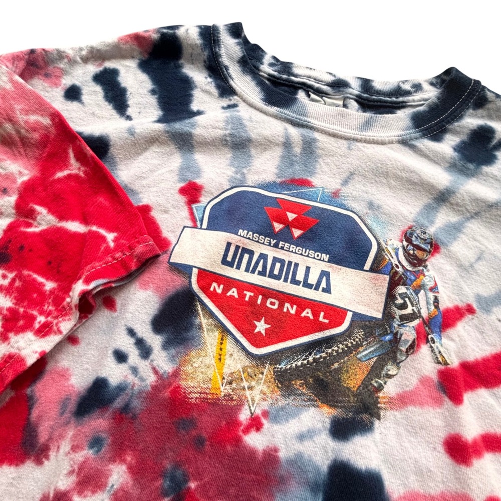 Unadilla National Motocross T-Shirt Mens L Red White Blue Tie Dye Americana